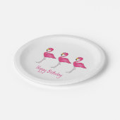 Assiettes En Carton Joyeux anniversaire Tropical Island Flamant rose r (Angle)