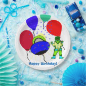 Assiettes En Carton Joyeux Anniversaire Vert Robot Garçon Bleu vaissea (Fête)