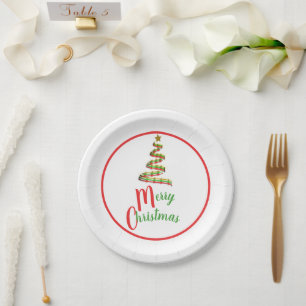 Assiettes En Carton Joyeux Arbre de Noël Rouge, Vert, Vacances d'Art O