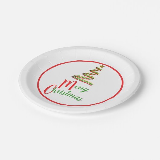 Assiettes En Carton Joyeux Arbre de Noël Rouge, Vert, Vacances d'Art O (Angle)