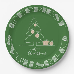 Assiettes En Carton Joyeux arbre de Noël vert