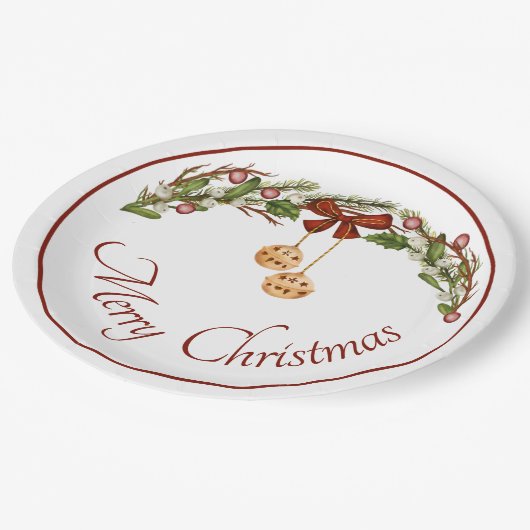 Assiettes En Carton Joyeux arc et cloches de Noël (Angle)