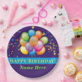 Assiettes En Carton Joyeux ballons d'anniversaire - Personnaliser viol (Fête)