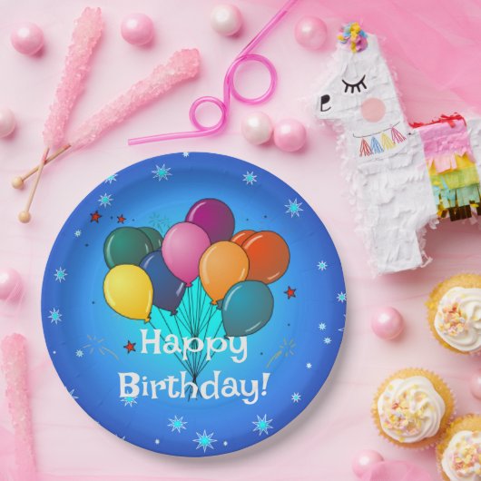 Assiettes En Carton Joyeux ballons de fête d'anniversaire, (Fête)
