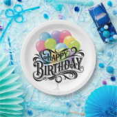 Assiettes En Carton Joyeux Balloons Rétro Card Anniversaire (Fête)