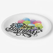 Assiettes En Carton Joyeux Balloons Rétro Card Anniversaire (Angle)