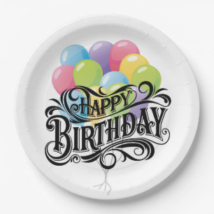 Assiettes En Carton Joyeux Balloons Rétro Card Anniversaire