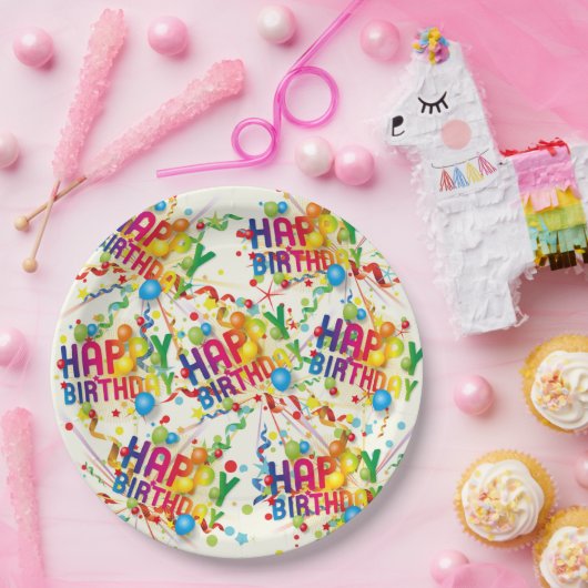 Assiettes En Carton Joyeux Balons et Streamers d'anniversaire (Fête)