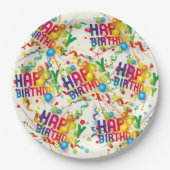 Assiettes En Carton Joyeux Balons et Streamers d'anniversaire (Devant)