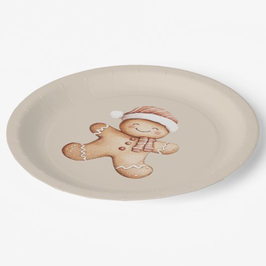 Assiettes En Carton Joyeux biscuit en pain d'épices avec Santa Hat (Angle)