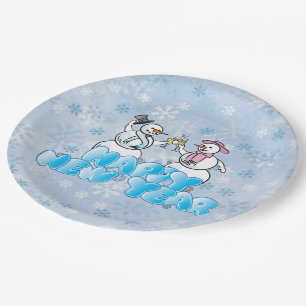 Assiettes En Carton Joyeux bonhomme de neige du Nouvel An
