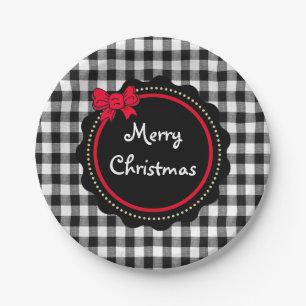 Assiettes En Carton Joyeux Buffalo de Noël Plaid Style Country