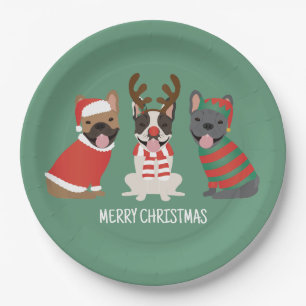 Assiettes En Carton Joyeux Buldogs français de Noël