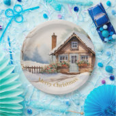 Assiettes En Carton Joyeux Cabine de Noël dans un paysage enneigé (Fête)