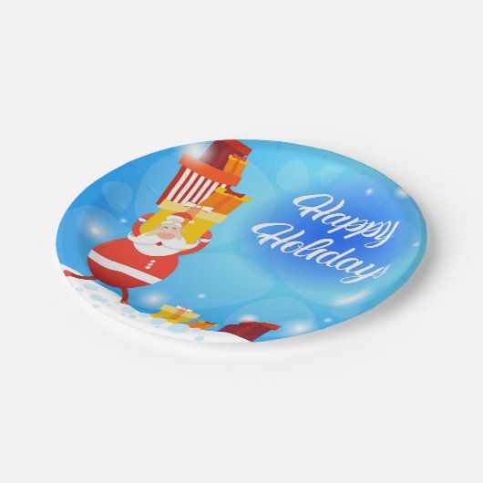 Assiettes En Carton Joyeux cadeau de vacances avec Père Noël | Noël (Angle)