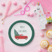 Assiettes En Carton Joyeux Camion de Noël avec Arbre de Noël Rouge (Fête)