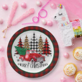 Assiettes En Carton Joyeux camion de Noël et arbres (Fête)