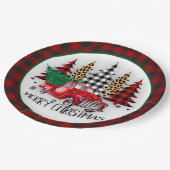 Assiettes En Carton Joyeux camion de Noël et arbres (Angle)
