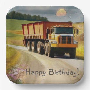 Assiettes En Carton Joyeux Camion de vidage d'anniversaire