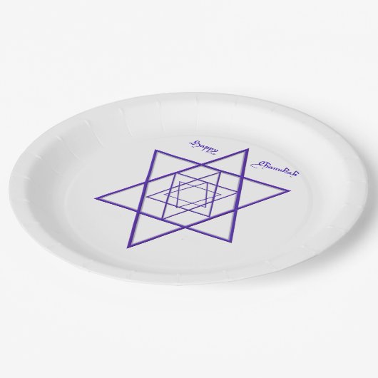 Assiettes En Carton Joyeux Chanukah / Hanoukka en bleu et blanc (Angle)
