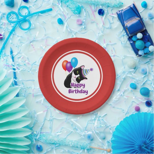Assiettes En Carton Joyeux Chat d'anniversaire (Fête)