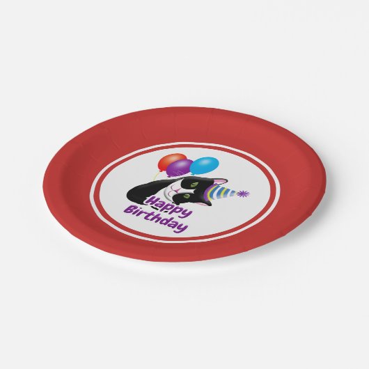 Assiettes En Carton Joyeux Chat d'anniversaire (Angle)
