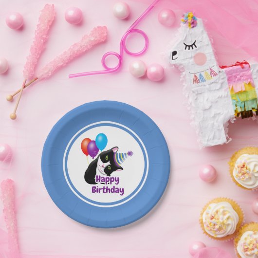 Assiettes En Carton Joyeux Chat d'anniversaire (Fête)