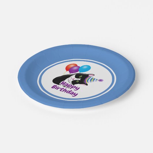 Assiettes En Carton Joyeux Chat d'anniversaire (Angle)