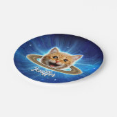 Assiettes En Carton Joyeux chat dans l'espace. (Angle)