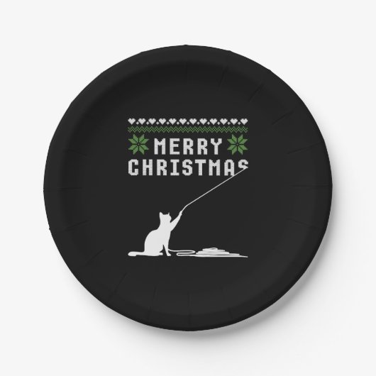 Assiettes En Carton Joyeux chat de Noël Douille moche (Devant)