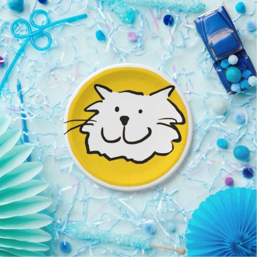 Assiettes En Carton Joyeux chat souriant comme dessin amusant (Fête)