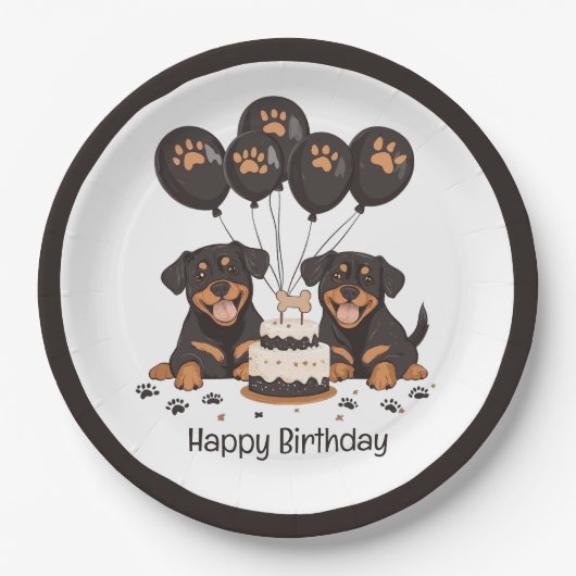 Assiettes En Carton Joyeux chien Rottweiler d'anniversaire (Devant)