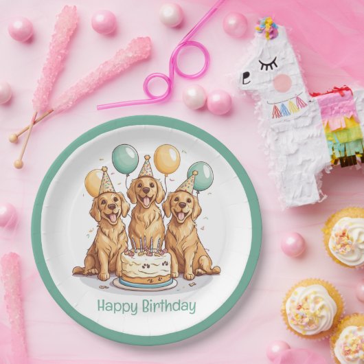 Assiettes En Carton Joyeux Chiens d'or d'excursion d'anniversaire (Fête)