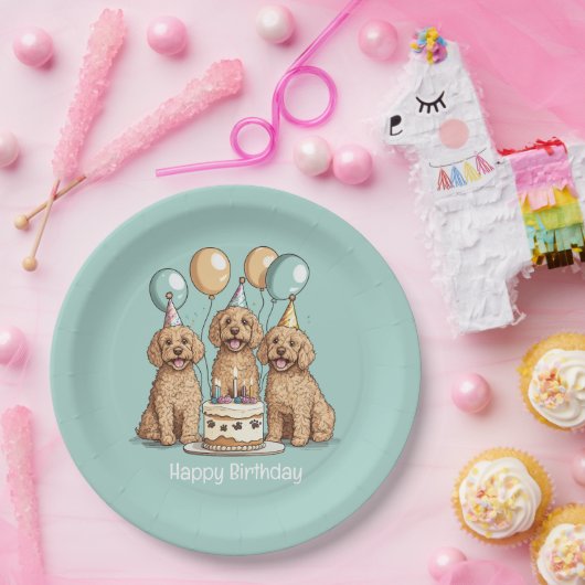 Assiettes En Carton Joyeux Chiens Goldendoodle Anniversaire (Fête)