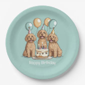 Assiettes En Carton Joyeux Chiens Goldendoodle Anniversaire (Devant)