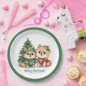 Assiettes En Carton Joyeux Chiens Poméraniens de Noël (Fête)