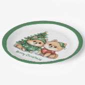 Assiettes En Carton Joyeux Chiens Poméraniens de Noël (Angle)