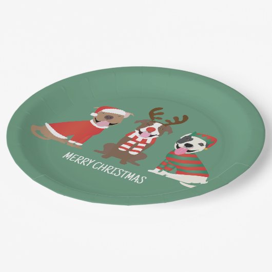 Assiettes En Carton Joyeux Chiens taureaux de marque de Noël (Angle)