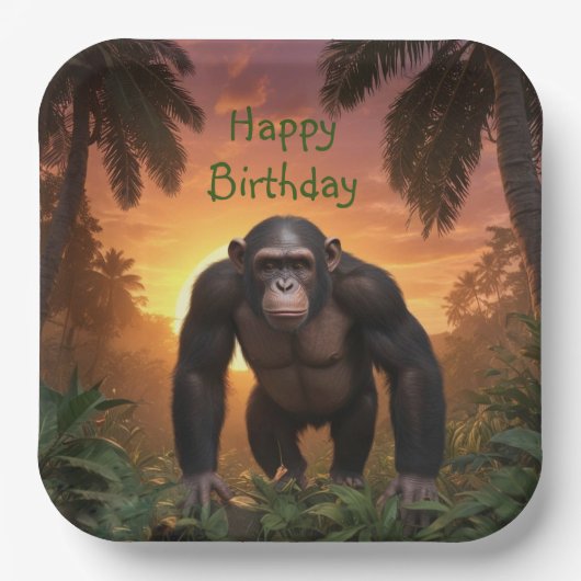 Assiettes En Carton Joyeux Chimp d'anniversaire (Recto)
