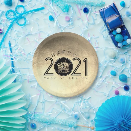 Assiettes En Carton Joyeux Chinois Metal Ox Nouvel An 2021 PP (Fête)