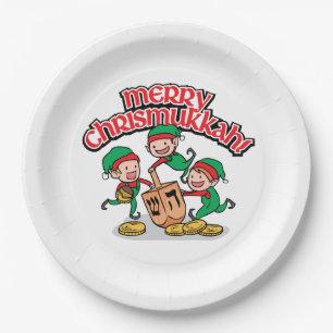 Assiettes En Carton Joyeux Chrismukah avec Elves et Rêves