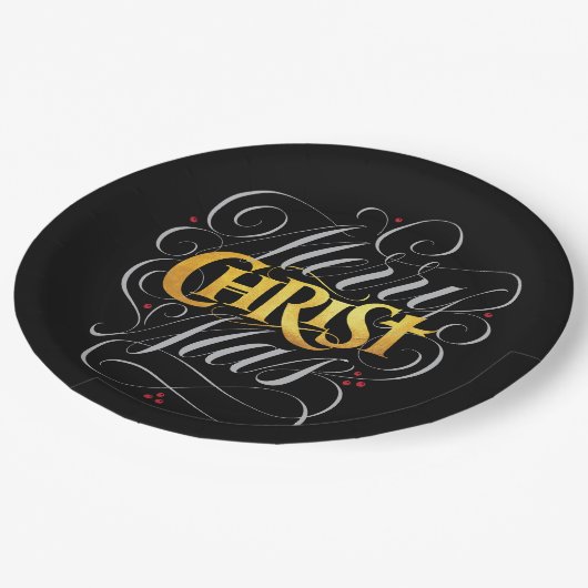 Assiettes En Carton Joyeux CHRISTmas Christian Gold Script Christ Jésu (Angle)