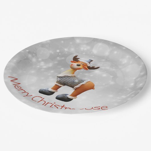 Assiettes En Carton Joyeux Christmoose portant un casquette (Angle)