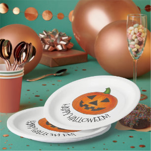 Assiettes En Carton Joyeux Citrouille d'Halloween Jack o' Lantern Part