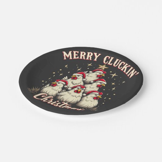 Assiettes En Carton Joyeux clucage Noël Funny Chicken Roosters (Angle)