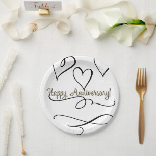 Assiettes En Carton Joyeux Coeurs d'anniversaire