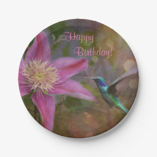 Assiettes En Carton Joyeux colibri d'anniversaire
