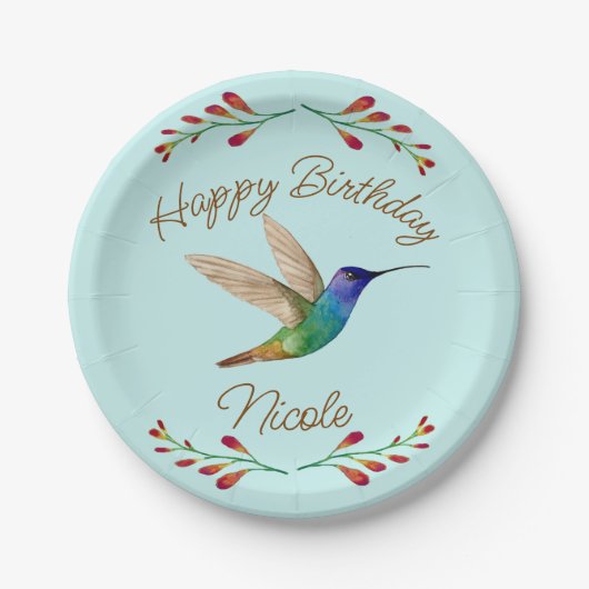 Assiettes En Carton Joyeux colibri d'anniversaire (Devant)