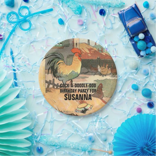 Assiettes En Carton Joyeux coq d'anniversaire illustré (Fête)