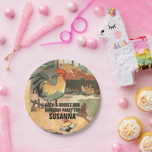 Assiettes En Carton Joyeux coq d'anniversaire illustré (Fête)
